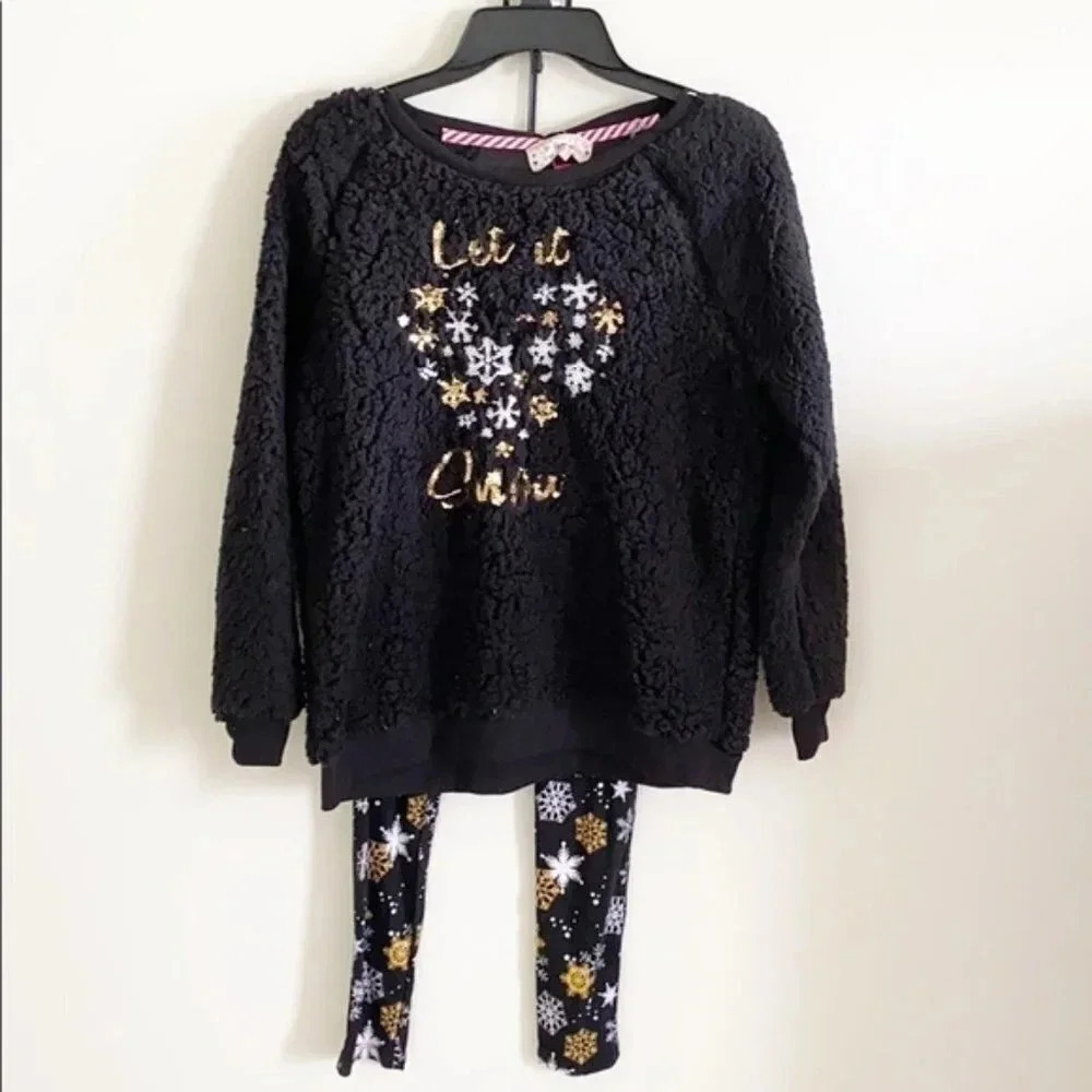 Poof cozy soft Christmas sparkly snowflake Sherpa leggings lounge set NWT small